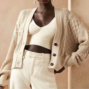 Banana Republic Cream Cotten-Hemp cardigan szS